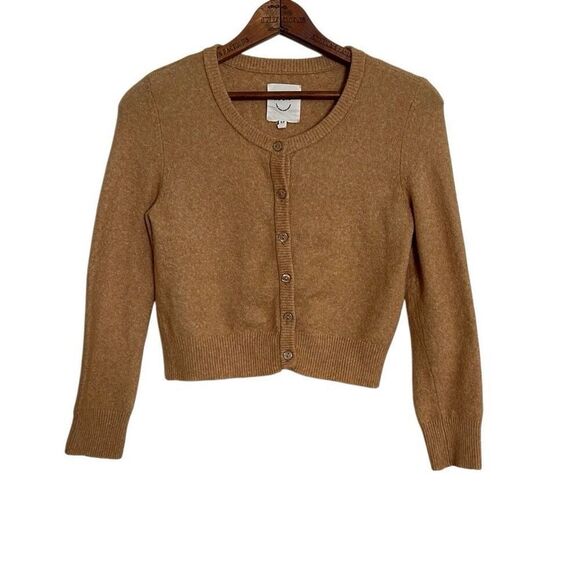 Aerie Knitted Button Front Long Sleeve Cropped Cardigan Sweater Tan Size Small - Picture 1 of 6